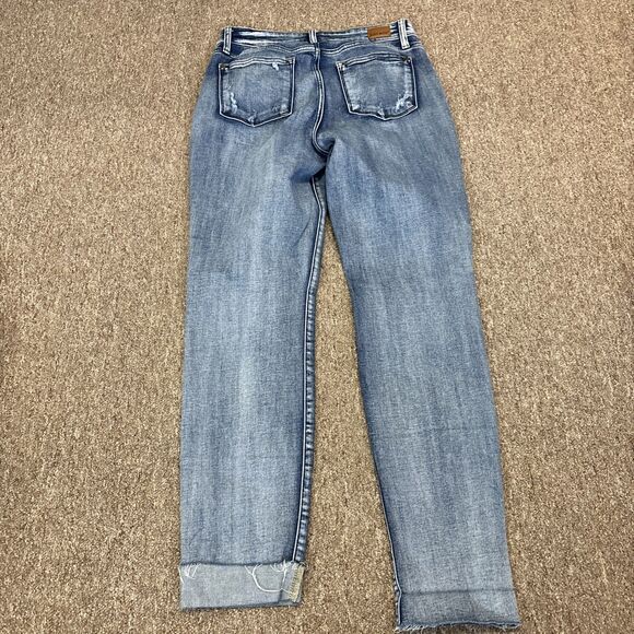 Judy Blue Jeans Womens 29 Boyfriend Mid Rise Dark Wash Distressed Stretch Denim - Picture 11 of 12